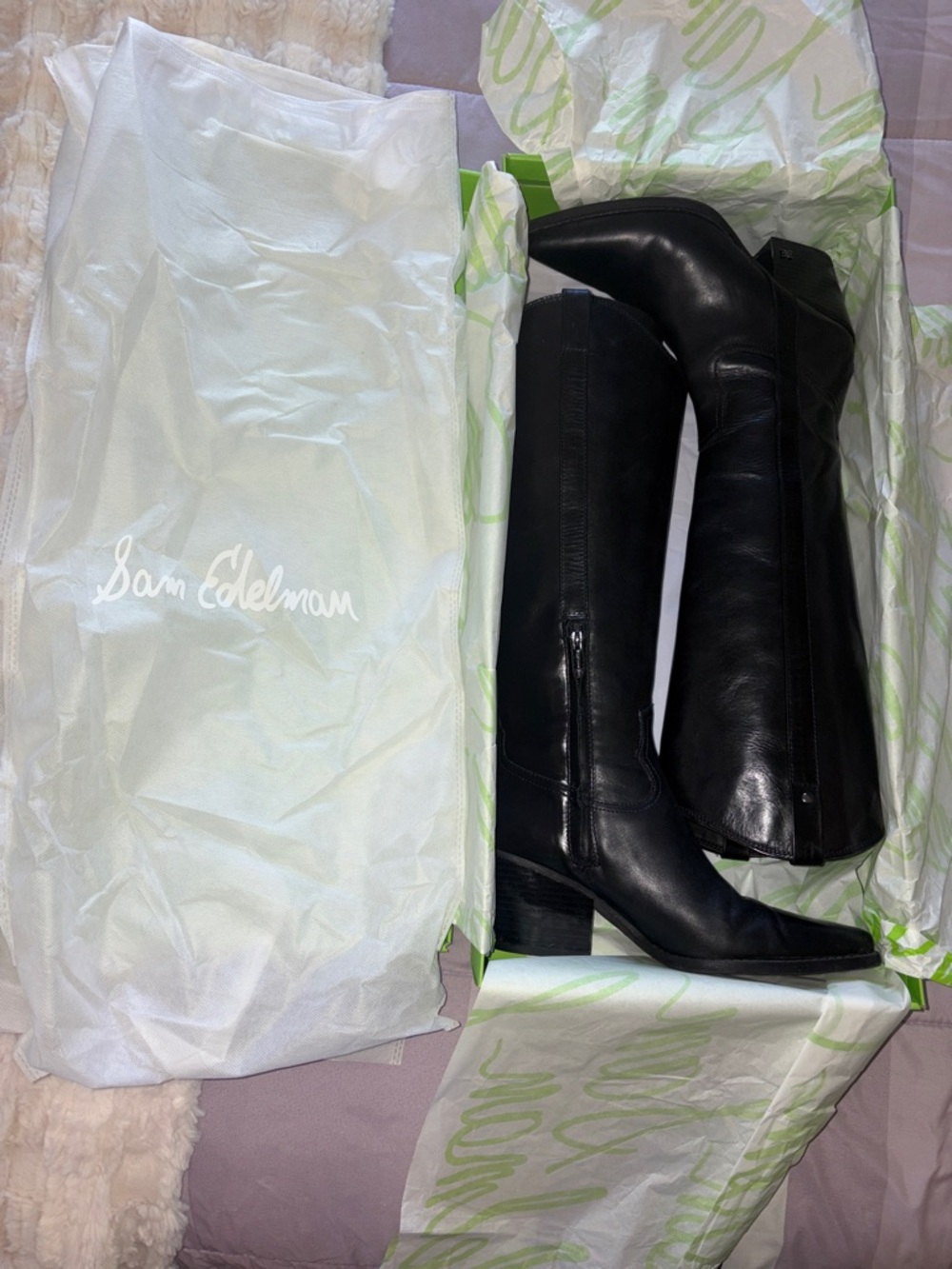 Women’s Black Leather Sam Edelman Wyatt Boots - Size 9 - Picture 5 of 11